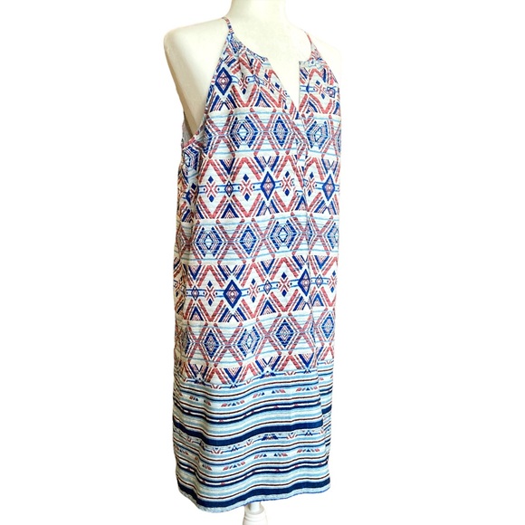 Skies Are Blue Women’s sleeveless halter geometric print shift dress, Sz L - Picture 2 of 15